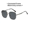 Gunmetal frame sunglasses with dark grey lenses in a retro large square metal style - Gunmetal Frame Black Grey Lens