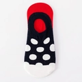 Navy blue cotton invisible socks with white polka dots and red heel accents - One Size / Blue White Dot Red Edge