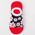 Women's low cut invisible socks featuring red floral pattern on black background - One Size / Black White Flower Red Edge