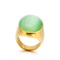 Titanium steel ring with a large oval green opal stone in a polished gold finish - US 7 / Light Green (KR88983-K)