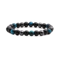 Tiger eye and hematite beaded bracelet with blue and grey volcanic stones on white background - Blue Metallic Gemstone Style (C)