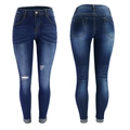 Jeans skinny blu scuro a vita alta con strappi e dettagli effetto invecchiato - M / Blu