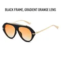 Gafas de sol de aviador con montura negra, patillas doradas y lentes naranja degradado - Montura Negra Lente Naranja Degradado