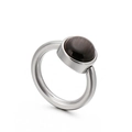 Silver stainless steel ring featuring a round coffee cat-eye stone inlay for women - Black Cat Eye (KR82278-K)
