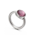 Minimalist silver ring with round purple cat eye stone and polished finish - Purple Crystal (KR82284-K)