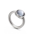 Titanstahl-Ring mit silbernem Band und einer großen grauen Katzenauge-Stein-Einlage - US 7 / Grauer Kristall (KR82289-K)