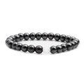 Bracciale di ematite grigio scuro con pietra occhio di gatto bianca centrale decorativa - Ematite + Occhio di Gatto Bianco