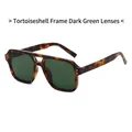 Retro tortoise frame sunglasses with dark green lenses and pilot double bridge - Tortoiseshell Frame Dark Green Lens