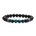 Tigerauge und matte schwarze Perlenarmband mit Metallzwischenstücken auf weißem Grund - Mattes Blaues Tigerauge