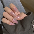 Iridescent aurora pearl pink oval press-on nails with shiny polarization effect - Aurora Pearl Pink Long Oval Style (Glue Type)