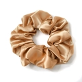 Elegant champagne satin scrunchie with silky luster and soft pleats for hair - Light Coffee
