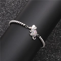 Bracciale topo in perline d'argento con zirconi colorati pavé e occhi in pietra rossa - Stile catena di perline in metallo argentato / Catena di perline argentate