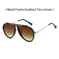 Pilot style sunglasses with black frame, gold temples and gradient brown lenses - Black Frame Gradient Tea Lens