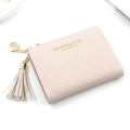 Portefeuille court rose pour femme en cuir Saffiano avec pendentif cœur et gland - Rose