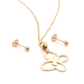 Conjunto de joyas chapado en oro de 18K con collar de mariposa y pendientes de botón - Juego de Collar y Pendientes de Mariposa Dorada (KS95024-ZC)