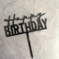Elegant black acrylic Happy Birthday cake topper with heart design for party decor - Black