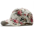 Casquette vintage beige avec imprimé fleurs roses rouges, vue latérale élégante - Réglable / Beige