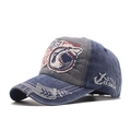 Vintage navy blue shark embroidered cotton baseball cap with 3D letters and distressed brim - Shark Dark Blue