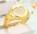 Iced out gold micro paved zircon ring with a centered heart design on a pedestal - Adjustable Open / Gold-White Zirconia
