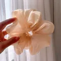 Oversized champagne organza scrunchie with lightweight mesh texture and airy design - Oversized / Beige