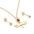 Set di gioielli in oro 18 carati con collana a libellula e orecchini a sfera piatti - Set Collana Libellula e Orecchini a Bottone a Sfera (KS95021-ZC)