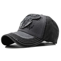 Washed dark grey baseball cap featuring a bull skull embroidery and retro cotton finish - Adjustable (54-60cm) / Dark Gray