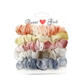 Set of 5 gradient scrunchies in red and yellow tones on a white display card - RT-229-Q (5-Piece Mesh Texture Set)