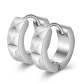 Detailed close-up of 4mm stainless steel hoop earrings with textured geometric patterns - 6-Silver Geometric Embossed