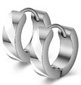 Close-up of silver stainless steel hoop earrings with brushed diagonal stripe texture - Silver Brushed Twill Style (14)