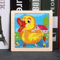 Square wooden puzzle toy for toddlers featuring a colorful cartoon duck in water - Duck