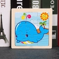 Square 9-piece wooden jigsaw puzzle featuring a cartoon whale design for kids - Whale