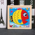 Square 9-piece wooden fish puzzle for kids early education in a cozy home setting - Fish