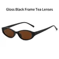 Lunettes de soleil rétro ovales avec monture noire brillante et verres teintés thé - Monture noire brillante verres thé