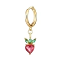 Golden huggie earrings featuring a strawberry pendant made of red and green cubic zirconia - Strawberry Style (Sold Individually) (EH00067)
