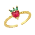 Macro detail of adjustable gold ring with strawberry-shaped red heart cubic zirconia - Adjustable Open / Strawberry
