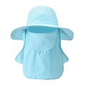 Outdoor light blue sun hat with wide brim, breathable mesh mask and full neck protection - Blue