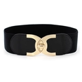 Cintura elastica larga da donna con fibbia girevole dorata decorativa di tendenza - Nero / 65cm