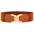 Cintura elastica larga da donna color caramello con fibbia girevole dorata - Cammello / 65cm