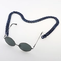 Blue acrylic leopard chain with heart layout and gray metal round sunglasses - Blue