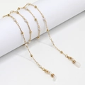 Elegante catenella per occhiali in metallo dorato con perle bianche e sfere in metallo - Stile Perla Dorata