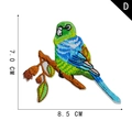 Colorful parrot bird embroidery patch with green and blue threads, size 7.0 x 8.5 cm - Style D-Colorful Parrot
