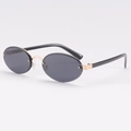 Gafas de sol ovaladas retro al aire con lentes grises y detalles de puente metálico oro - Montura Negra Lentes Gris Negro