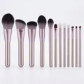 Set de 12 brochas de maquillaje lila con mangos champán y cerdas suaves degradadas - Color madera natural