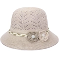 Sombrero de verano beige calado para mujer con elegantes flores tejidas y perlas finas - Beige Oscuro