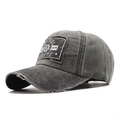 Vintage washed dark grey cotton baseball cap with distressed brim and embroidered patch - Adjustable / Army Green