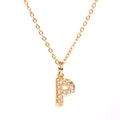 Gold plated alphabet P pendant necklace with sparkling cubic zirconia on O-chain - Letter P