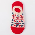 Women's low cut invisible liner socks in red with beige base and geometric pattern - One Size / Red Beige Blue Geometric
