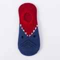 Blue low cut no show sock featuring a red cuff and cute shark cartoon pattern design - One Size / Blue Cartoon Shark