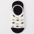 Beige no-show socks with black toe and heel featuring stylized eye patterns for women - One Size / Beige Eye Pattern