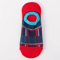 No-show socks for women with red and blue geometric patterns and anti-slip silicone - One Size / Red Blue Geometric Stripe
